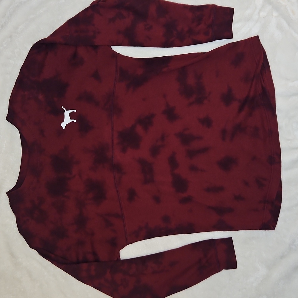VS PINK Burgundy Maroon Tie Dye Crewneck Long Sleeve Tee (Oversized Fit) - Picture 2 of 7